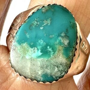 Navajo Turquoise Band Sz 10 Annie Lincoln Sterling Handmade Wedding Ring‎ Native